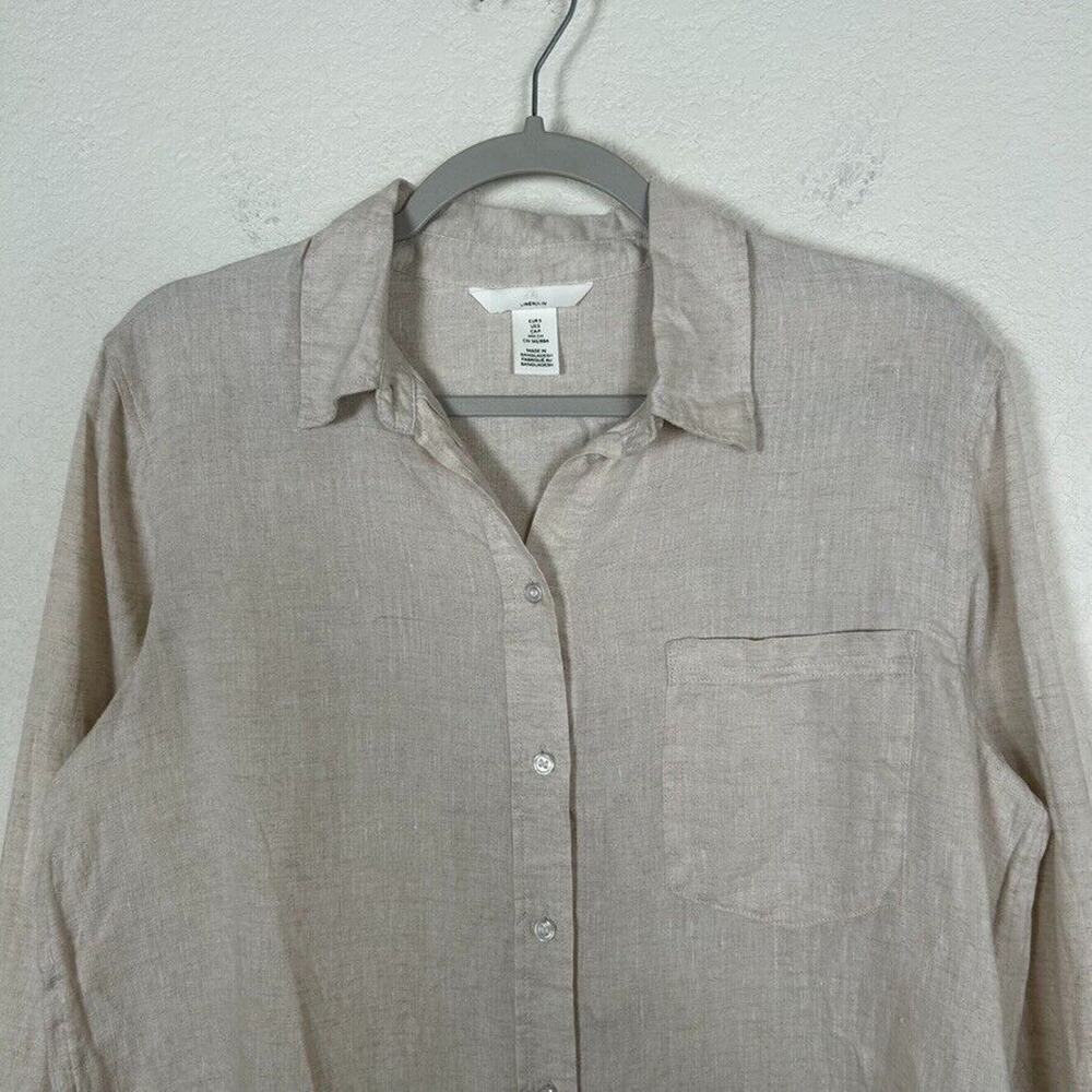 H&M Light Beige Button-Down Linen Blend Shirt - Picture 2 of 9